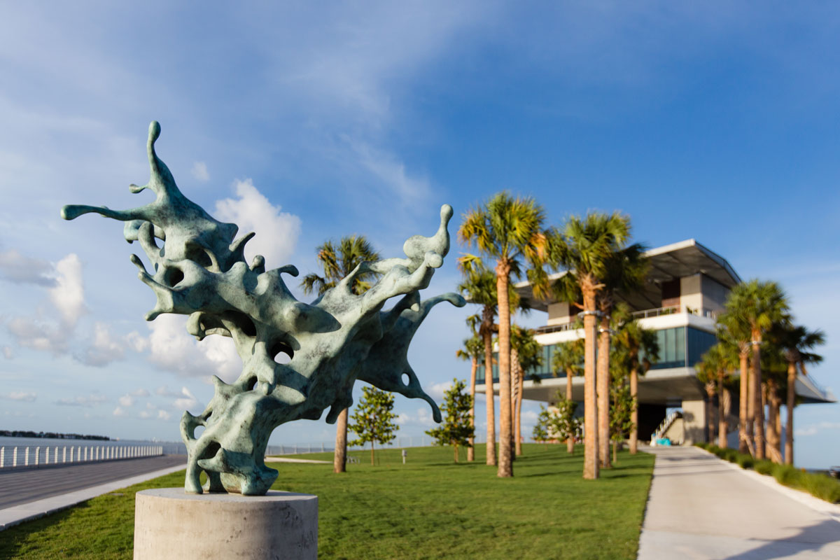 water-like bronze sculpture with a patina finish