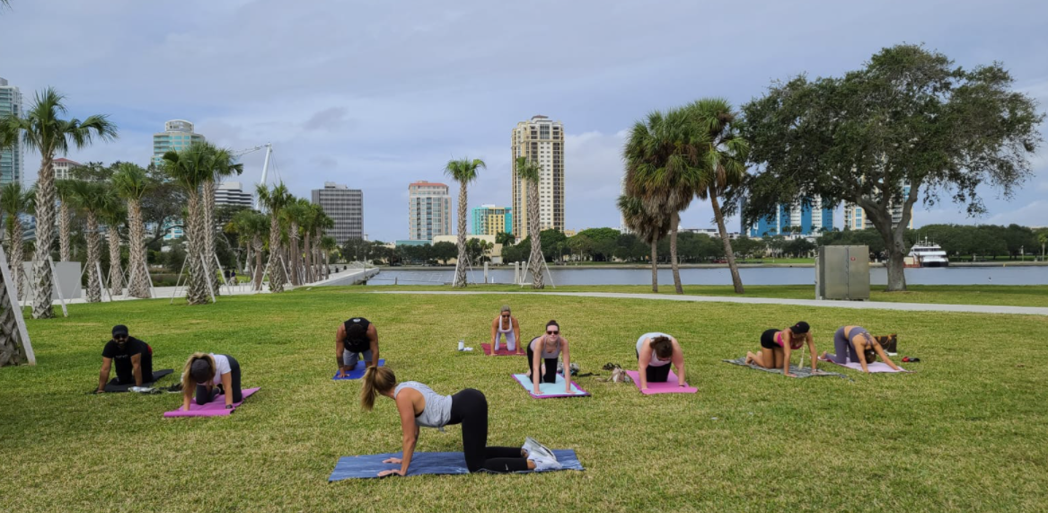 yoga class on the waterfront